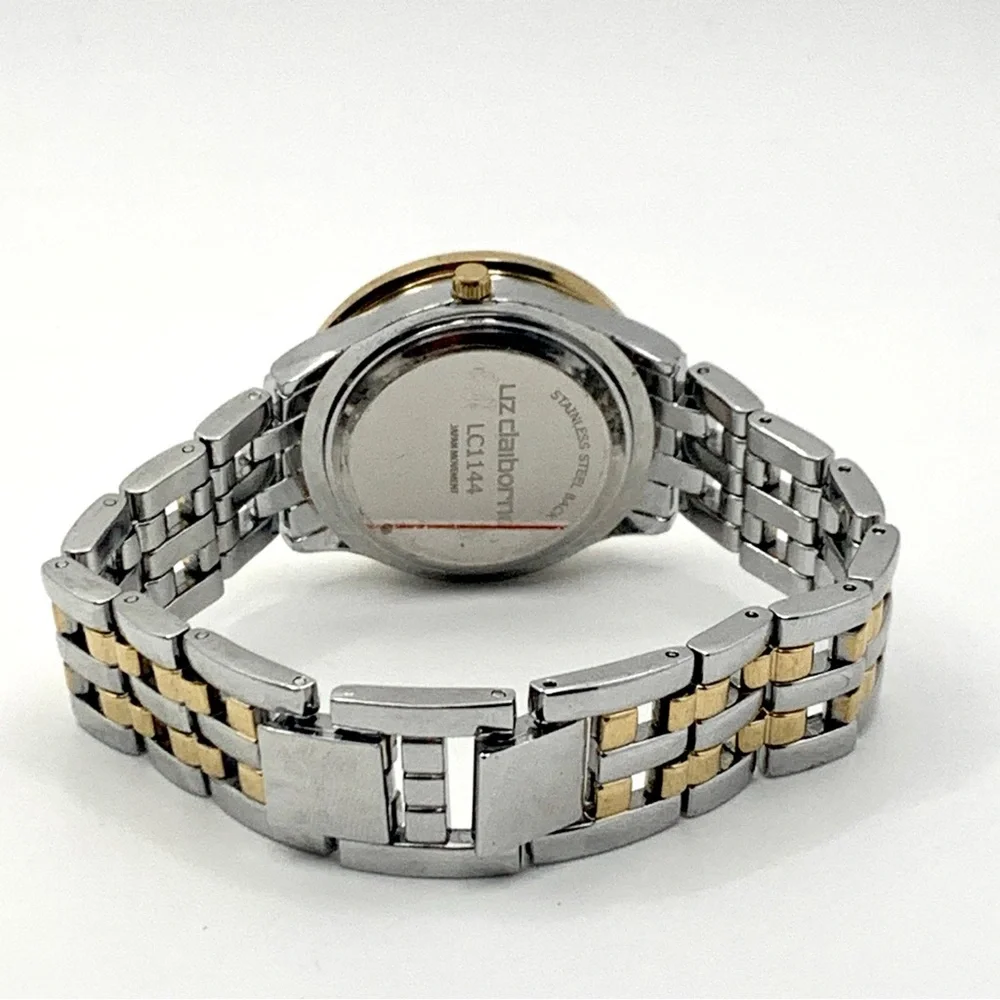 Liz Claiborne Two-Tone Crystal Bezel Watch 6.75" New Battery - Picture 4 of 14